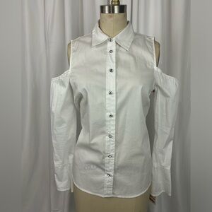 INC White Crisp Rhinestone Button Cut Out Dress Shirt Small NWT